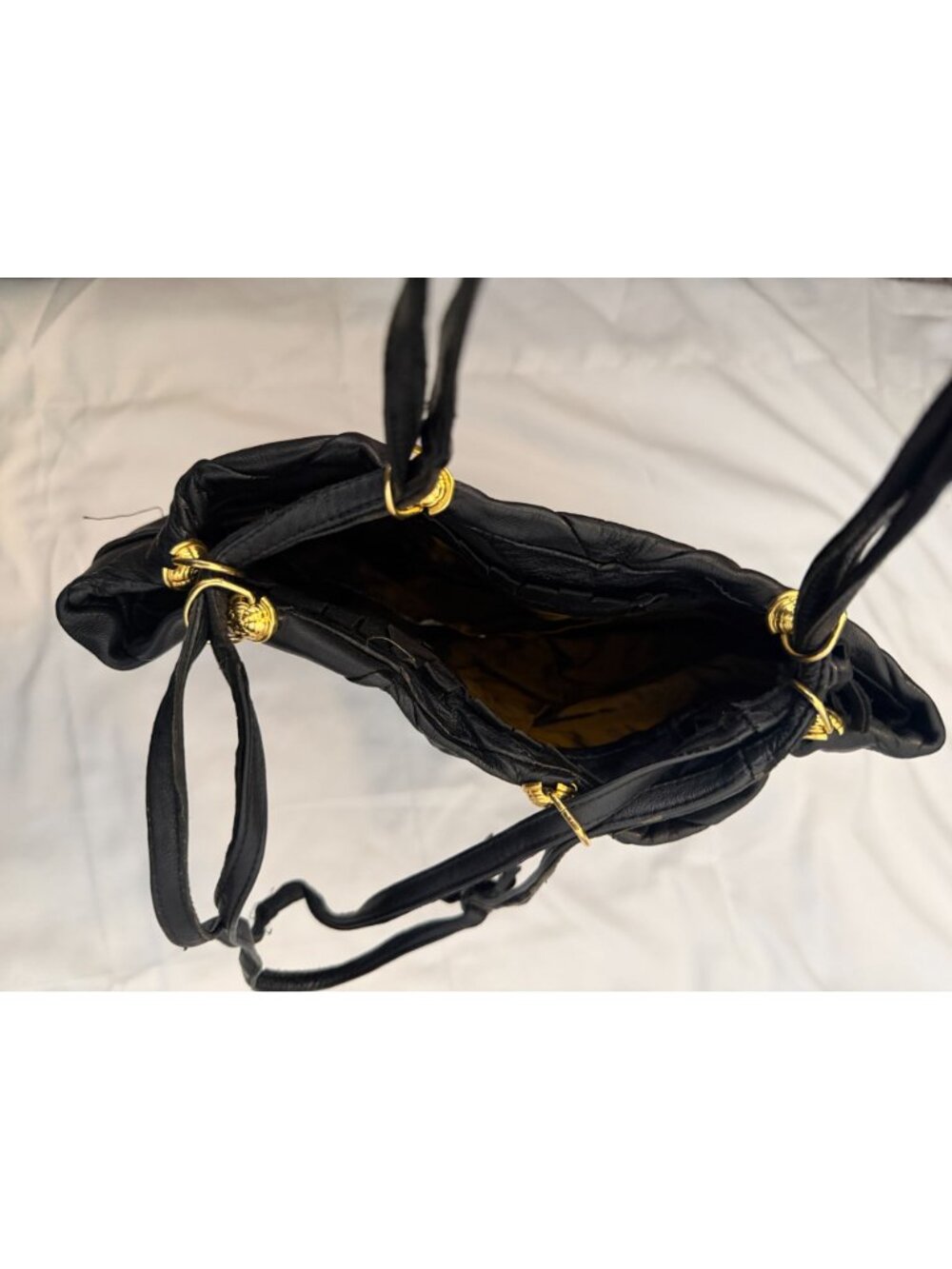 Vintage Black Leather Handbag Purse with Fringe Spain - Picture 3 of 10